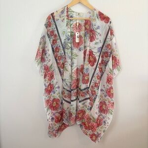 NWT JC Sunny Floral Sheer Kimono Wrap – Silk Blend Lightweight Cover Up O/S